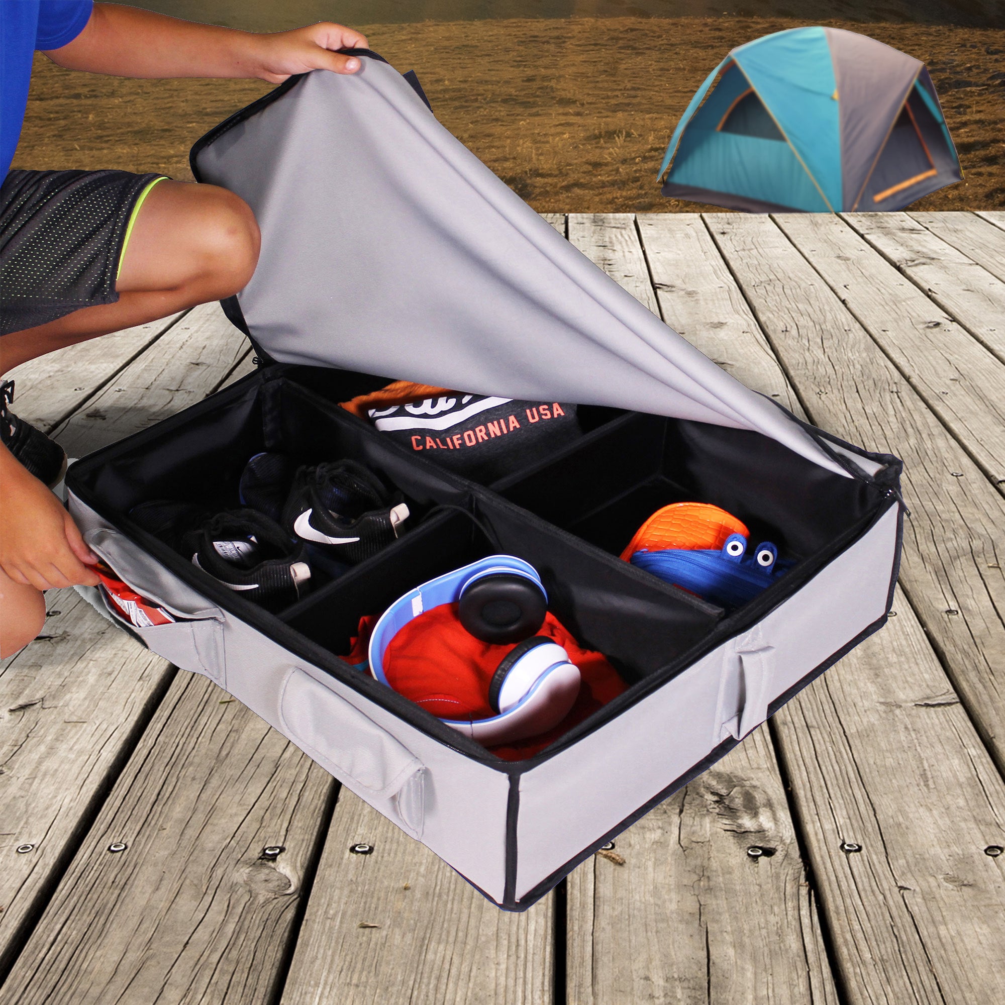 Disc-O-Bed Kid-O-Bunk Footlocker, Under Bed Organizer, Compact Design, Grey - VMInnovations