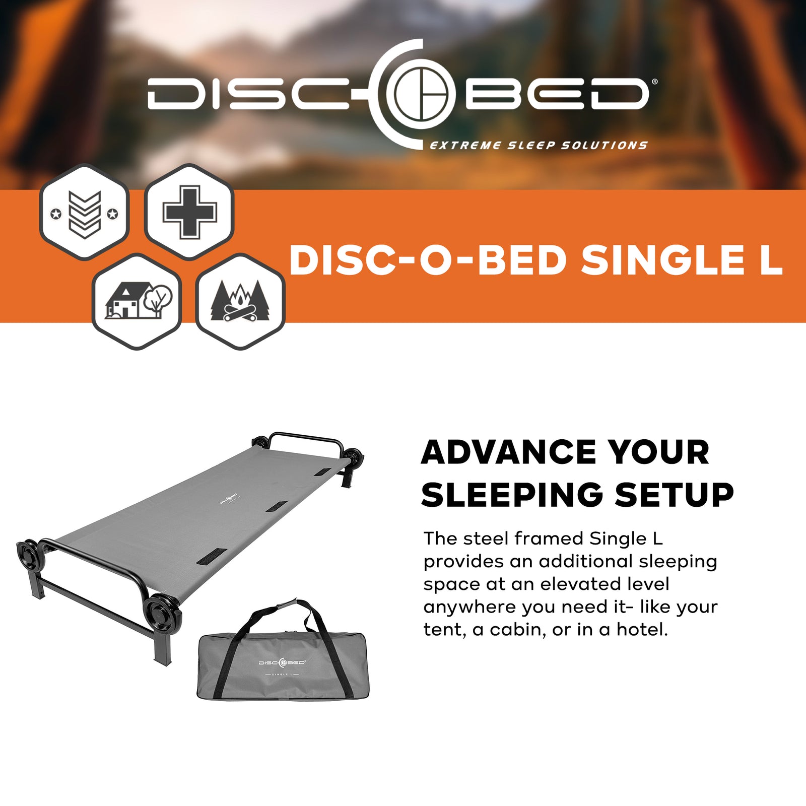 Disc-O-Bed Single Cot, Portable Sleep Solution for Tents & Cabins, Grey, Large - VMInnovations