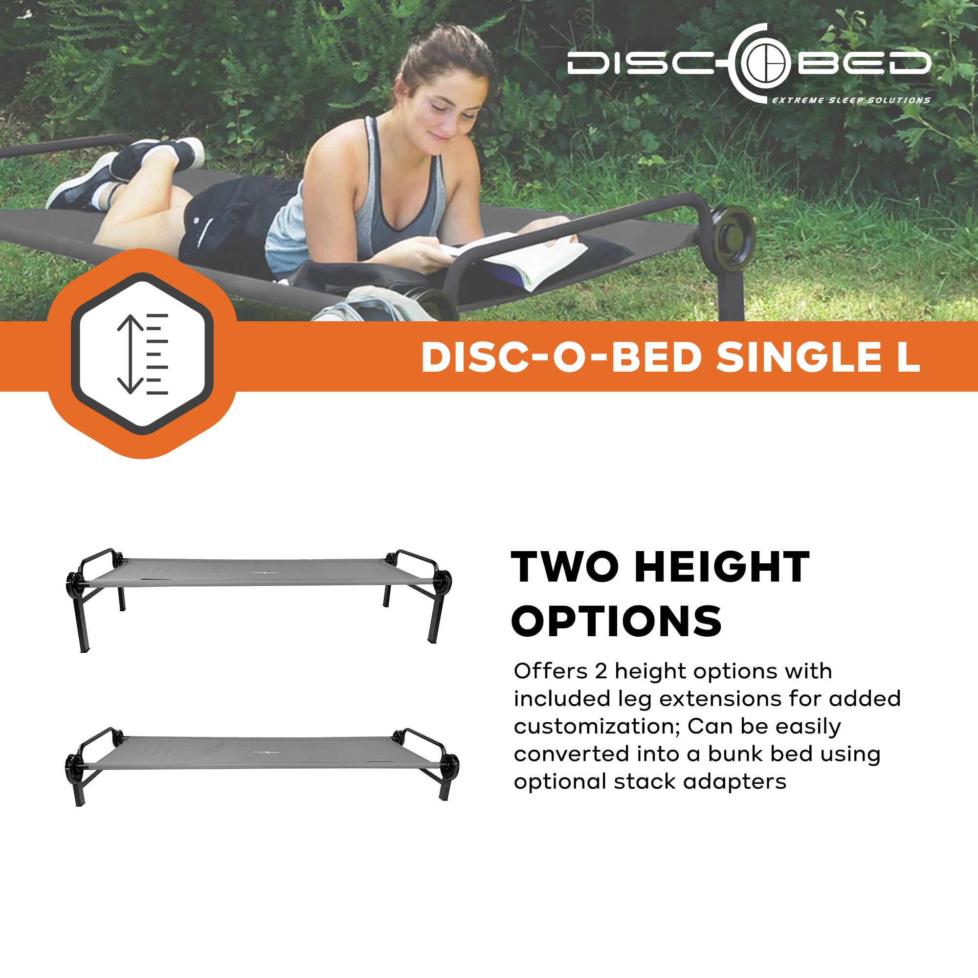 Disc-O-Bed Single Cot, Portable Sleep Solution for Tents & Cabins, Grey, Large - VMInnovations