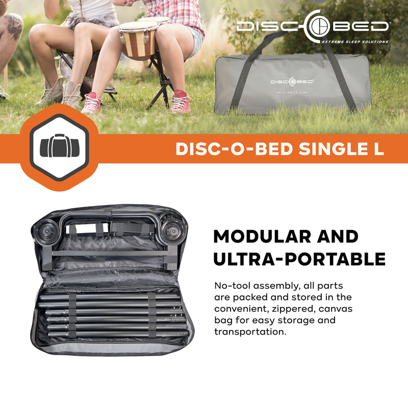 Disc-O-Bed Single Modular Portable Polyester Cot for Indoors and Outdoors, Grey