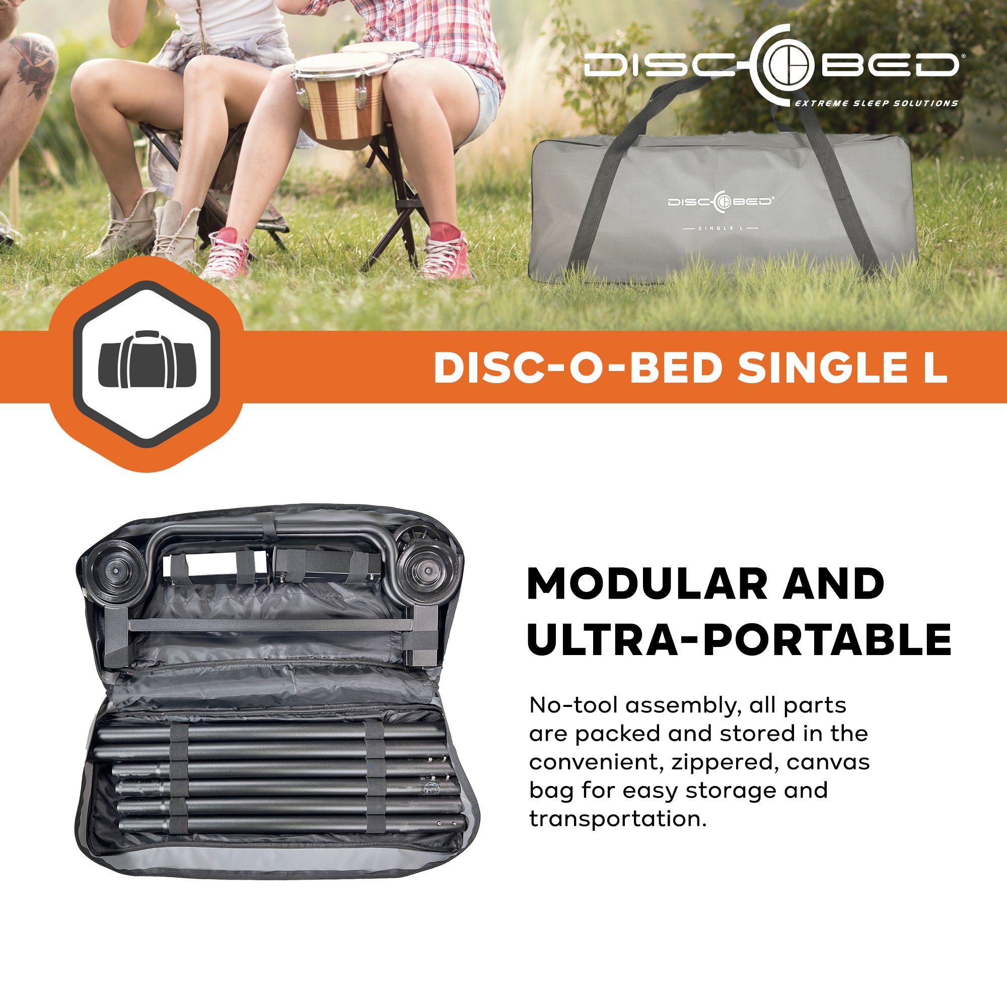 Disc-O-Bed Single Modular Portable Cot for Indoors and Outdoors, Grey (Open Box)