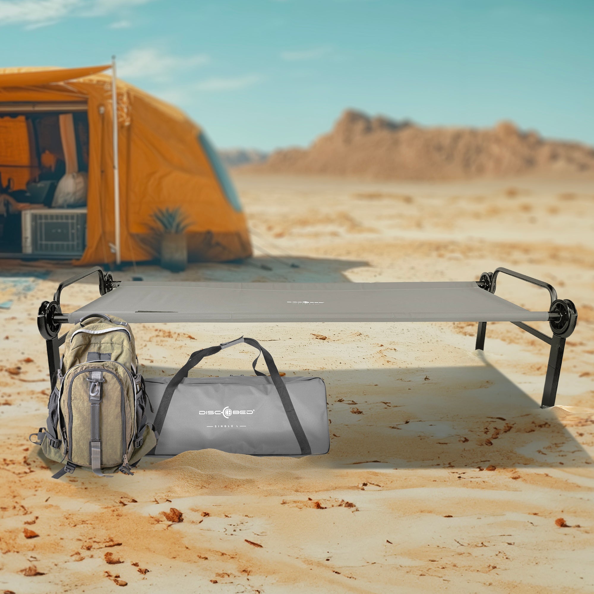 Disc-O-Bed Single Cot, Portable Sleep Solution for Tents & Cabins, Grey, Large - VMInnovations