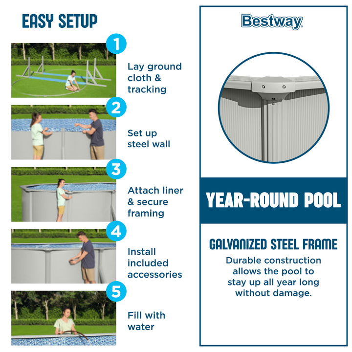 Bestway Hydrium 16’5” x 12’ x 48” Steel Wall Oval Above Ground Swimming Pool Set