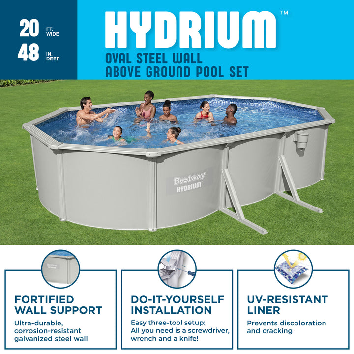 Bestway Hydrium 20’ x 12’ x 48” Steel Wall Oval Above Ground Swimming Pool Set