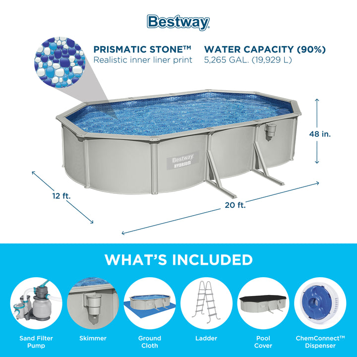 Bestway Hydrium 20’ x 12’ x 48” Steel Wall Oval Above Ground Swimming Pool Set
