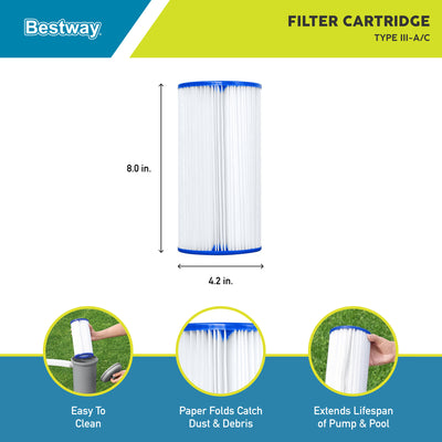 Bestway 4.2" x 8" Type III-A/C Filter Cartridge for Outdoor Swimming Pool Pump