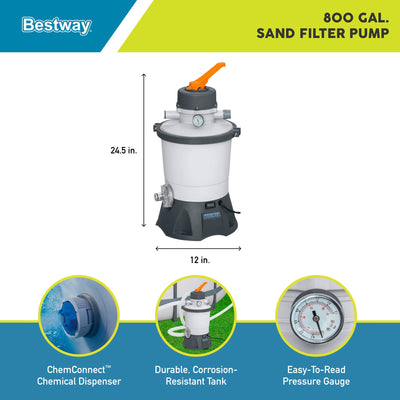 Bestway 800 Gal Sand Filter Pump with ChemConnect and Top Flange Clamp(Open Box)