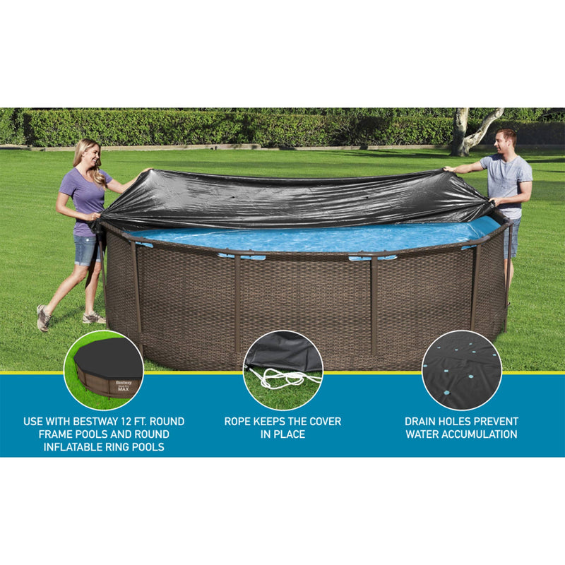Bestway Flowclear 12 Foot Round Pool Cover w/ Drain Holes for Above Ground Pools