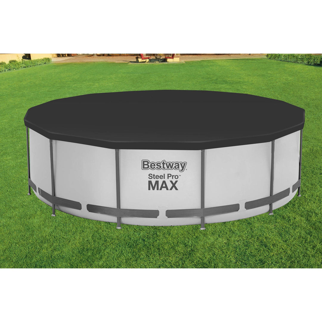 Bestway Flowclear 12 Foot Round Pool Cover w/ Drain Holes for Above Ground Pools