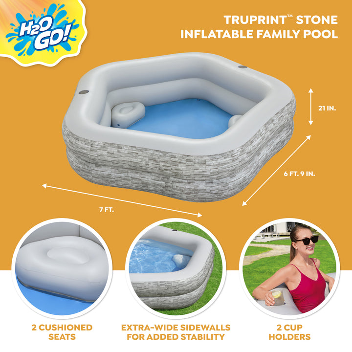 H20GO! TruPrint Stone Inflatable Kiddie Swimming Pool, 7' x 6'9" x 21"(Open Box)