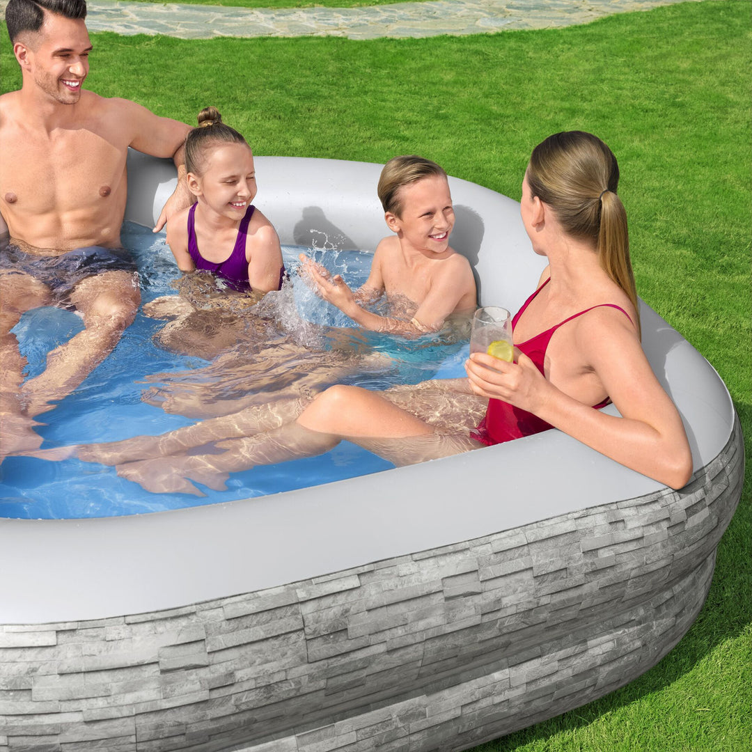 H20GO! TruPrint Stone Inflatable Kiddie Swimming Pool, 7' x 6'9" x 21"(Open Box)