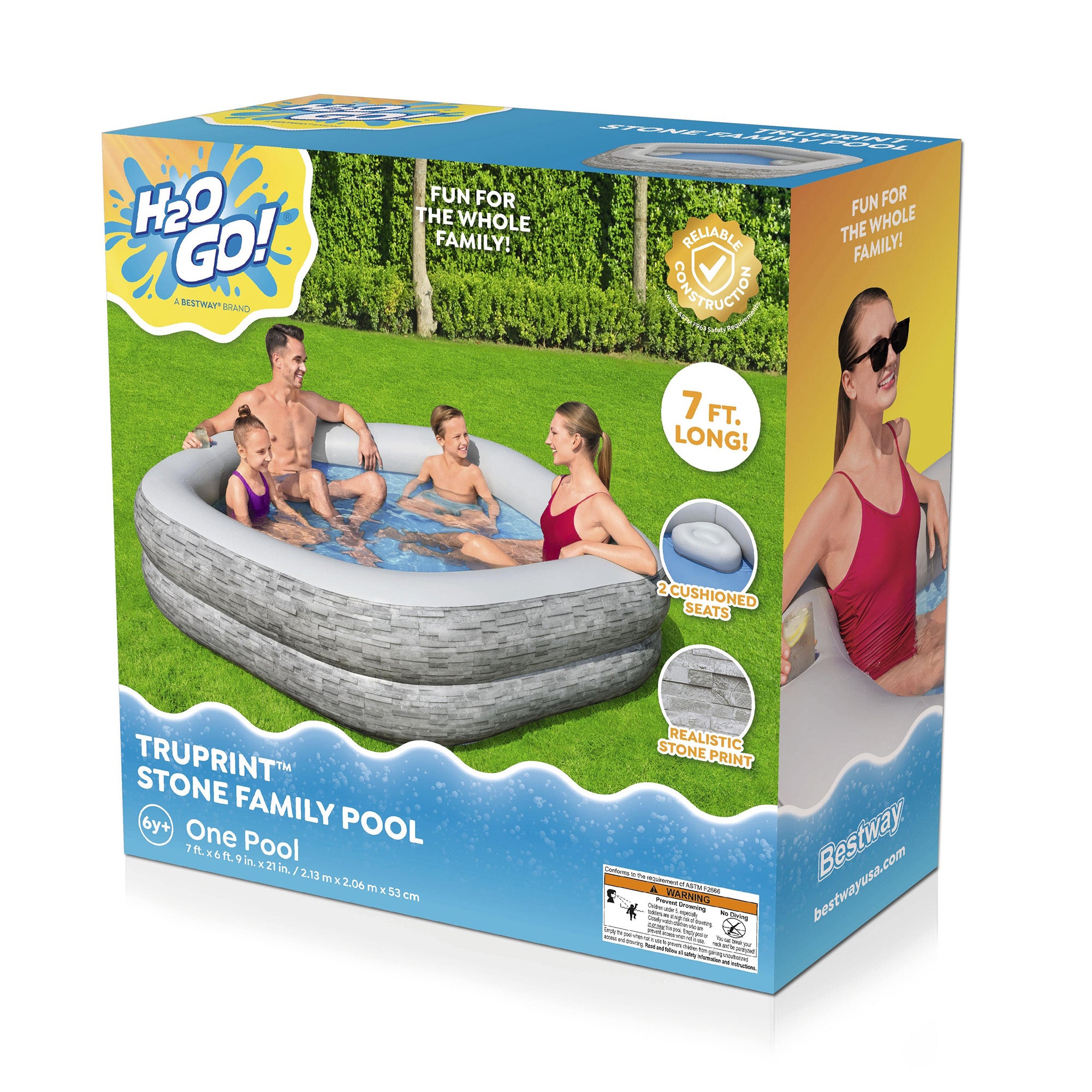 H20GO! TruPrint Stone Inflatable Kiddie Swimming Pool, 7' x 6'9" x 21" (Used) - VMInnovations