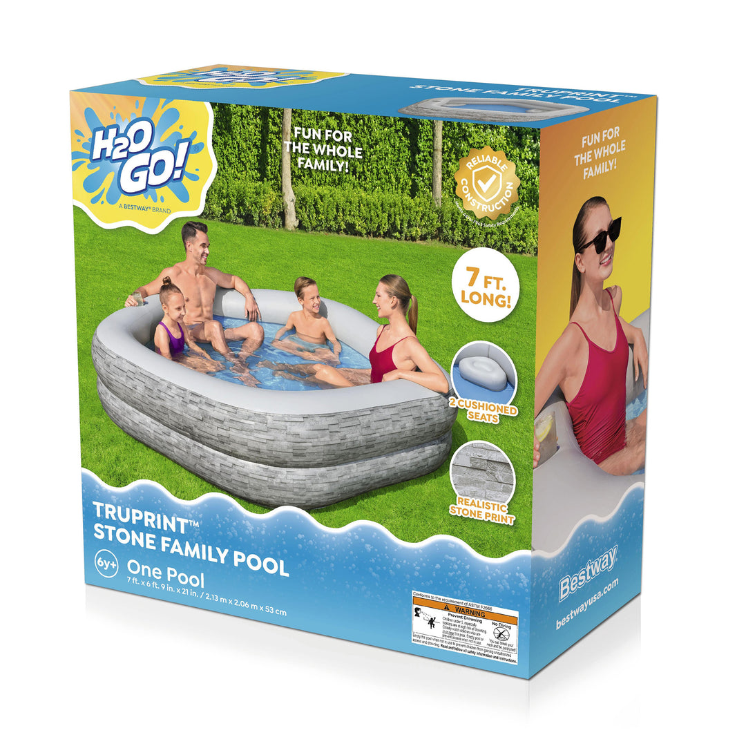 H20GO! TruPrint Stone Inflatable Kiddie Swimming Pool, 7' x 6'9" x 21"(Open Box)
