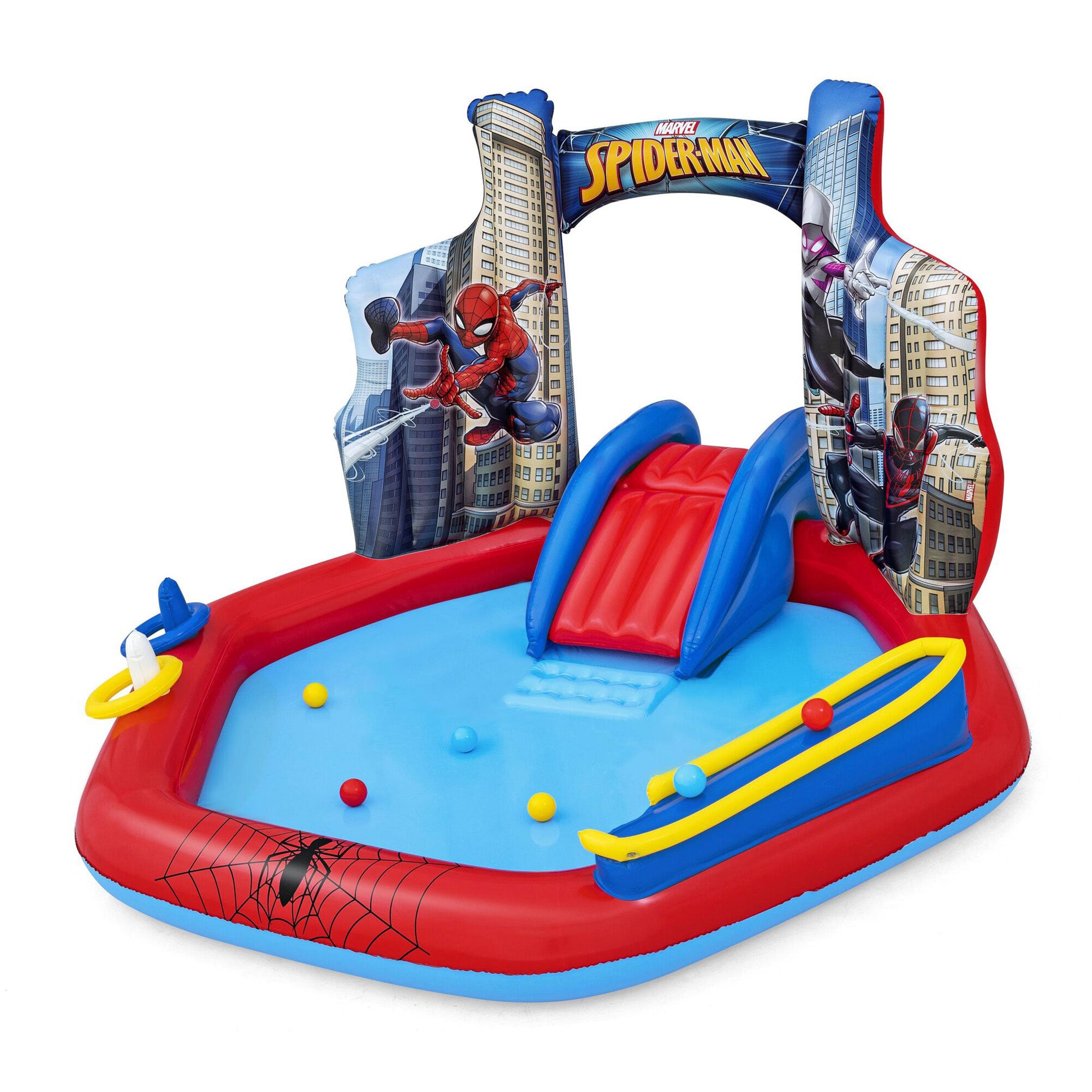 Marvel Spider-Man Inflatable Kids Outdoor Water Play Center w/ Slide (Open Box) - VMInnovations