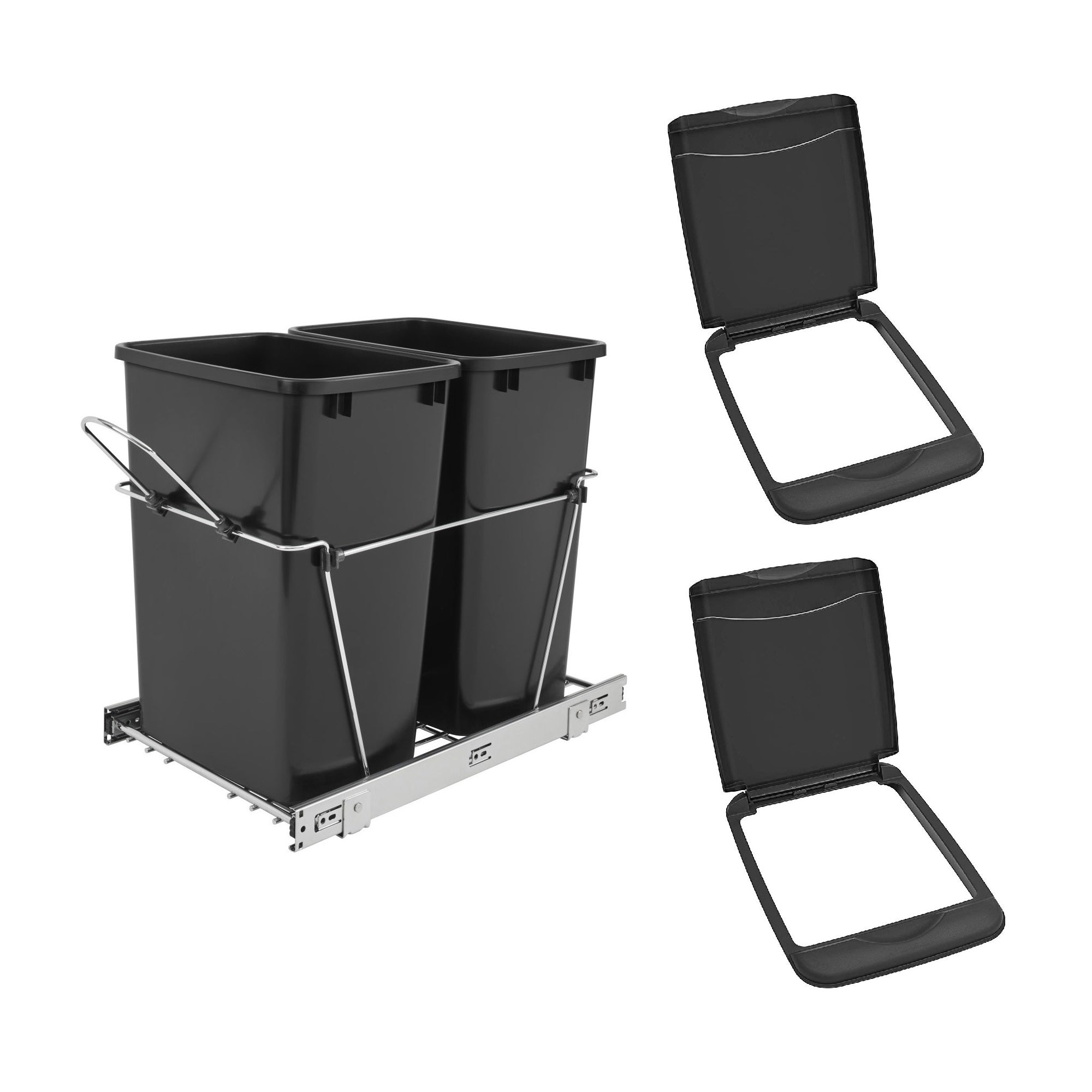 Rev-A-Shelf Double 35 Quart Sliding Pull-Out Waste Bin & Waste Bin Lid (2 Pack)