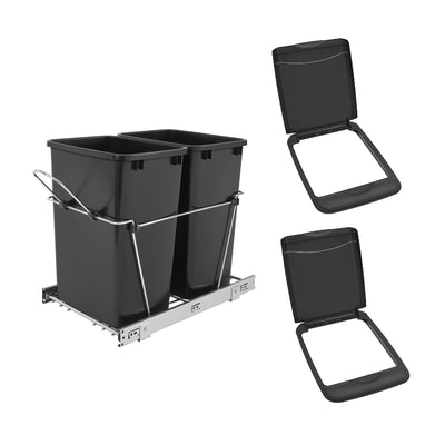 Rev-A-Shelf Double 35 Quart Sliding Pull-Out Waste Bin & Waste Bin Lid (2 Pack)