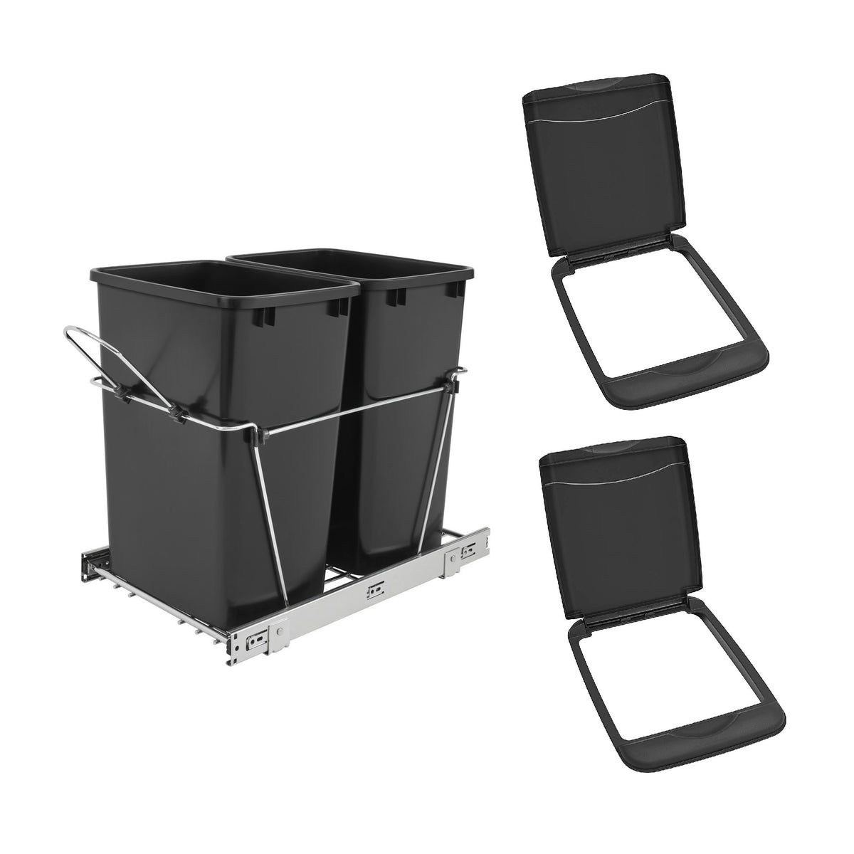 Rev-A-Shelf Double 35 Quart Sliding Pull-Out Waste Bin & Waste Bin Lid (2 Pack)