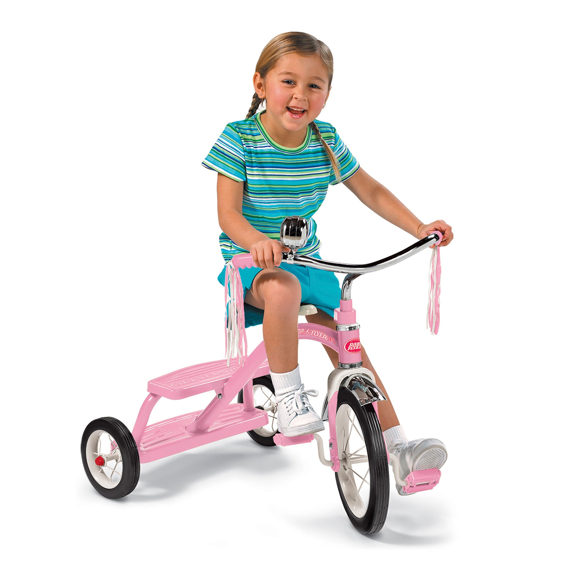 Radio Flyer 33PZ Kids Classic Style Dual Deck Tricycle with Handlebar Bell, Pink - VMInnovations