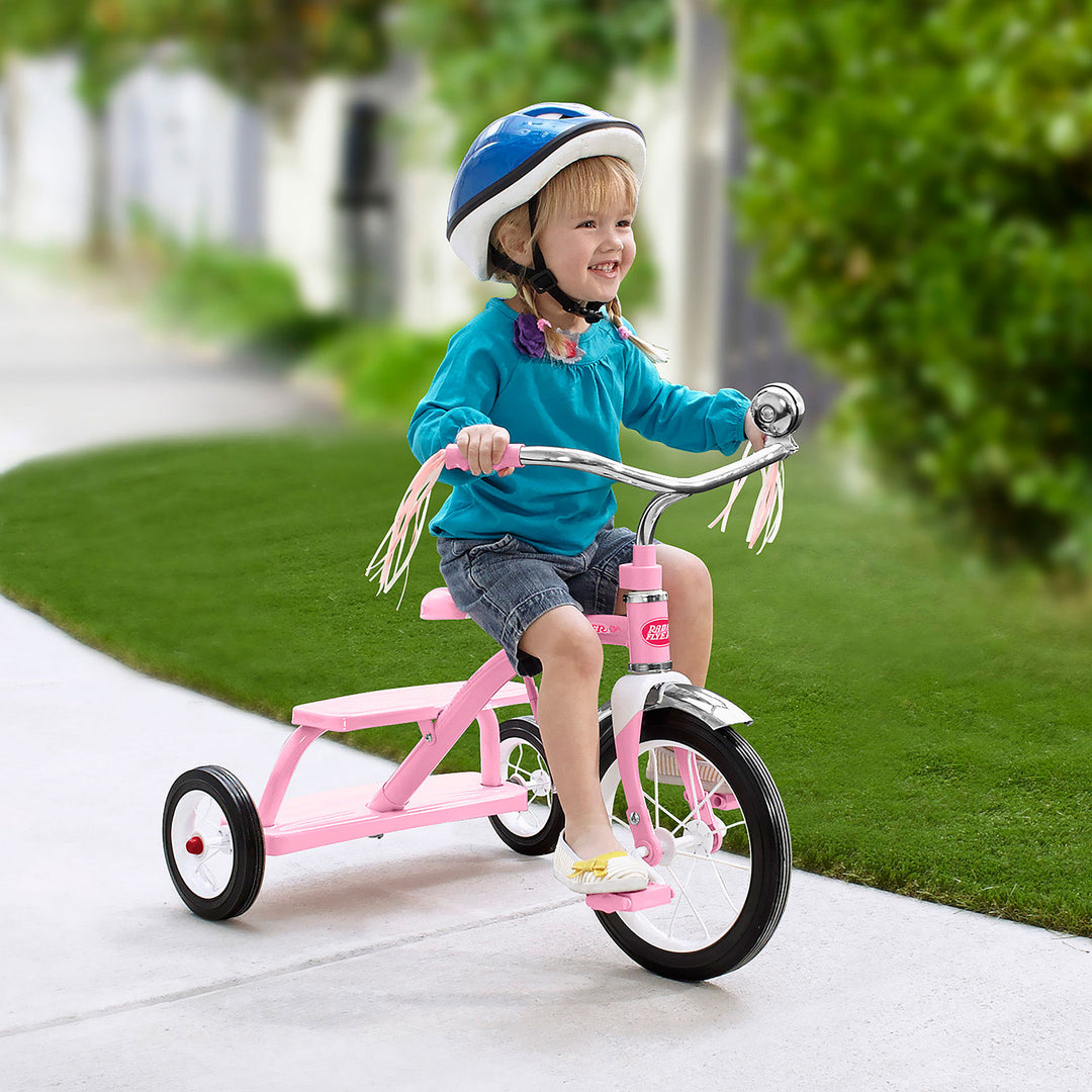 Radio Flyer 33PZ Kids Classic Style Dual Deck Tricycle with Handlebar Bell, Pink