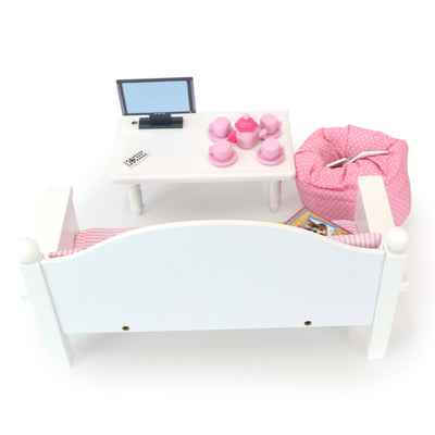 Playtime by Eimmie Wood Sofa and Coffee Table with Accessories for 18 Inch Dolls