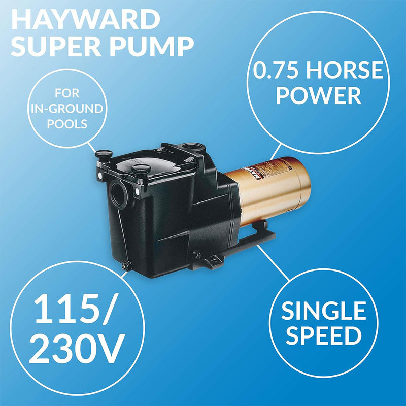 Hayward Super Pump High Efficiency 0.75 Total HP Medium Head Pool Pump, Black