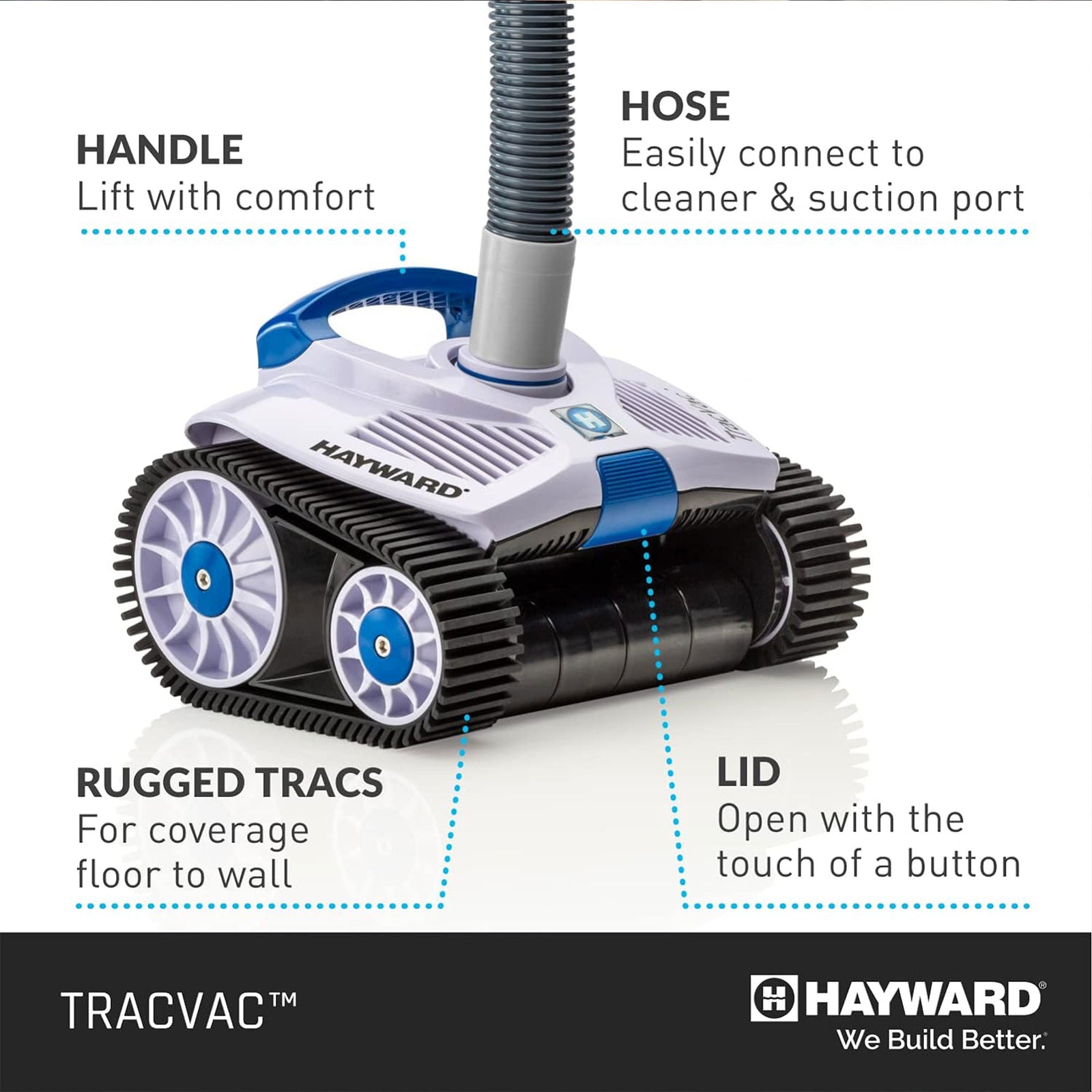 Hayward TracVac Lightweight Suction Vacuum Cleaner for In Ground Pools, White - VMInnovations