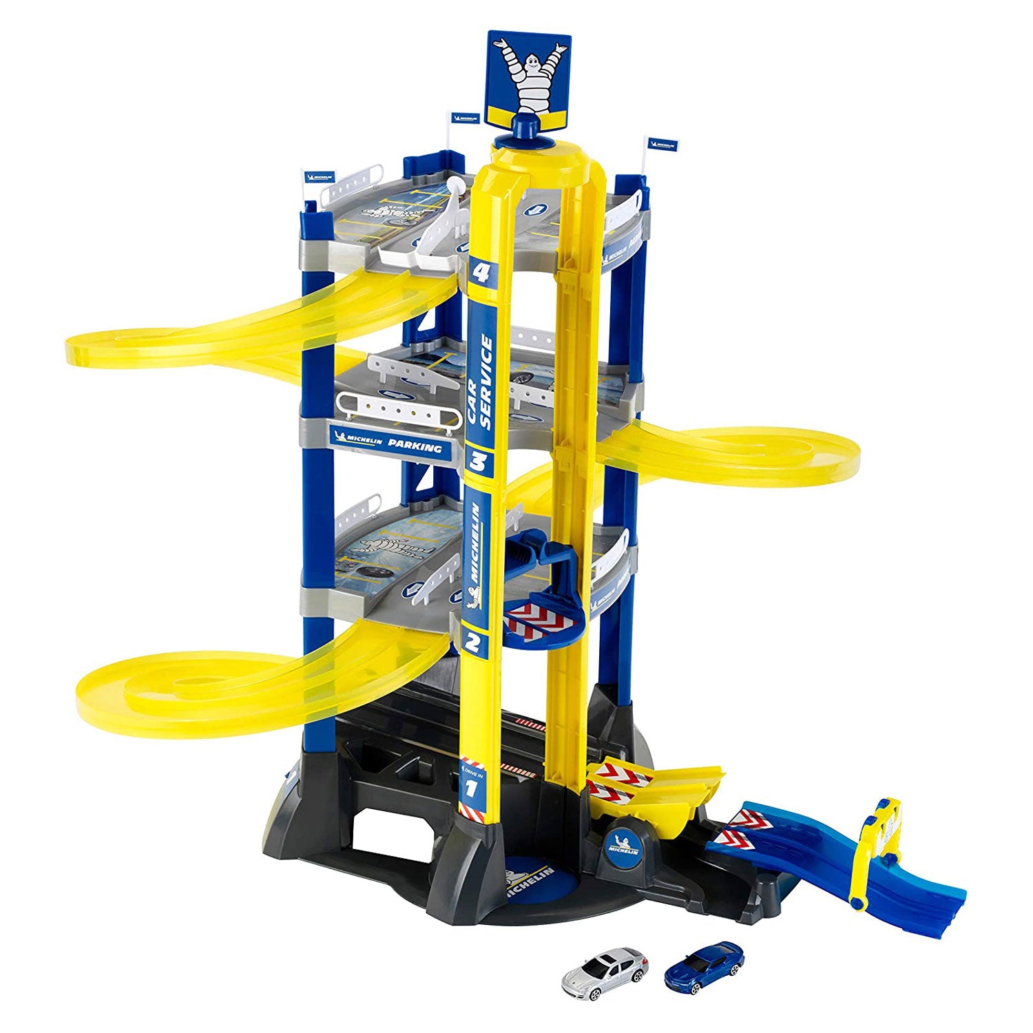 Theo Klein Parking Garage Toy w/ 4 Levels and 2 Cars for Ages 3 and Up, Yellow - VMInnovations