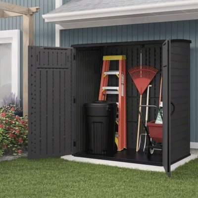 Suncast 106 Cubic Foot Extra Large Vertical Shed Storage for Patio, Peppercorn