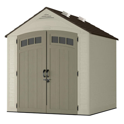 Suncast Vista 7 ft. x 7 ft. Storage Shed for Gardening Tools, Light Cobblestone - VMInnovations