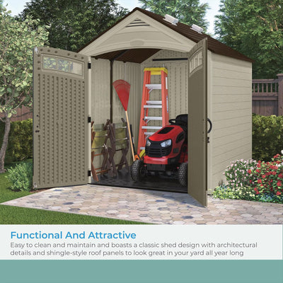 Suncast Vista 7 ft. x 7 ft. Storage Shed for Gardening Tools, Light Cobblestone - VMInnovations
