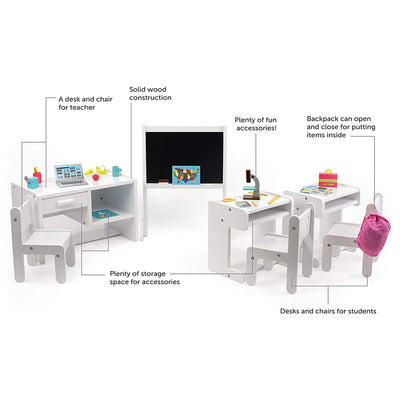 Playtime by Eimmie Wooden Classroom Playset for 18 Inch Dolls (Open Box) - VMInnovations