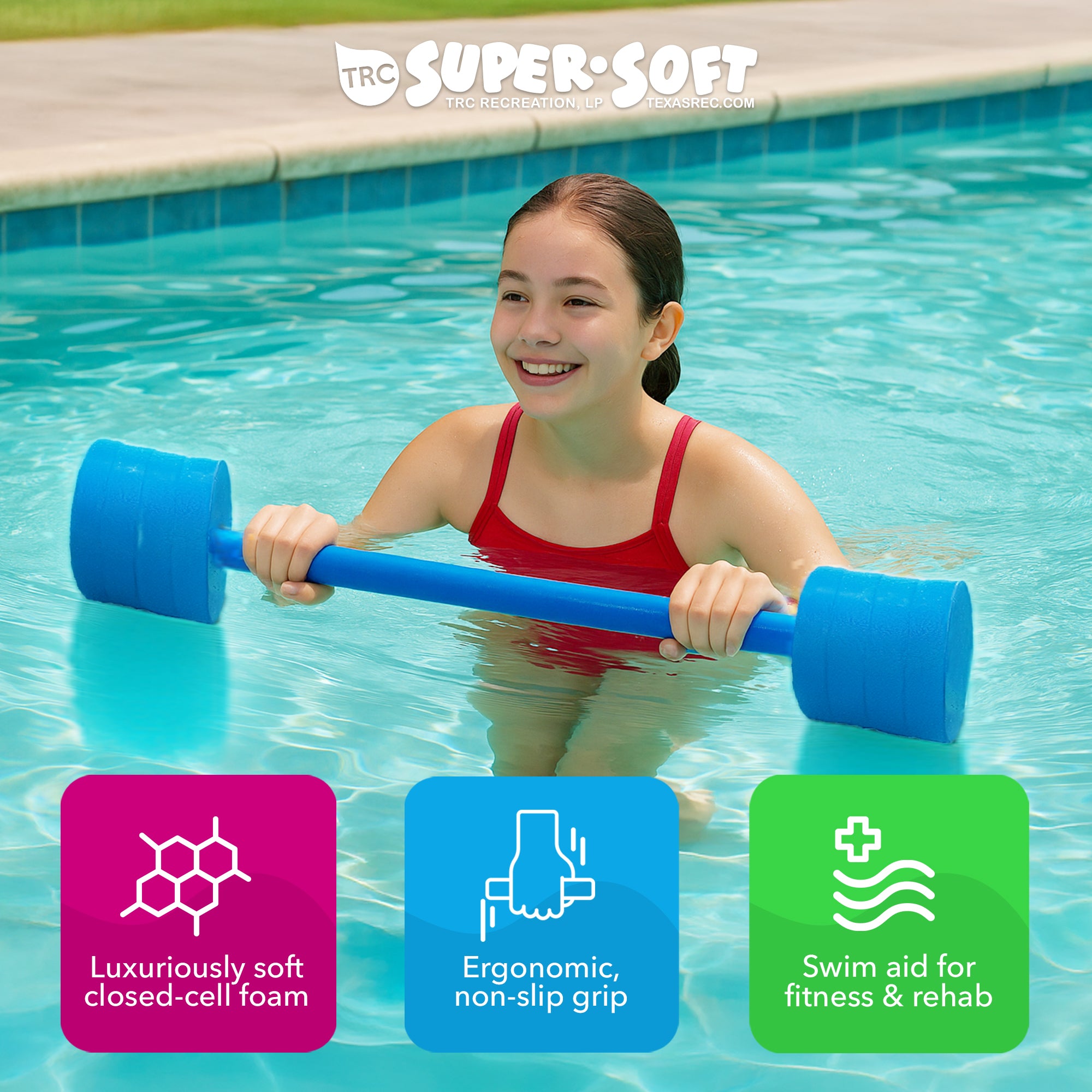 TRC Recreation Super Soft Fitness Gear Swim Bar, Aid for Aquatic Fitness, Blue - VMInnovations