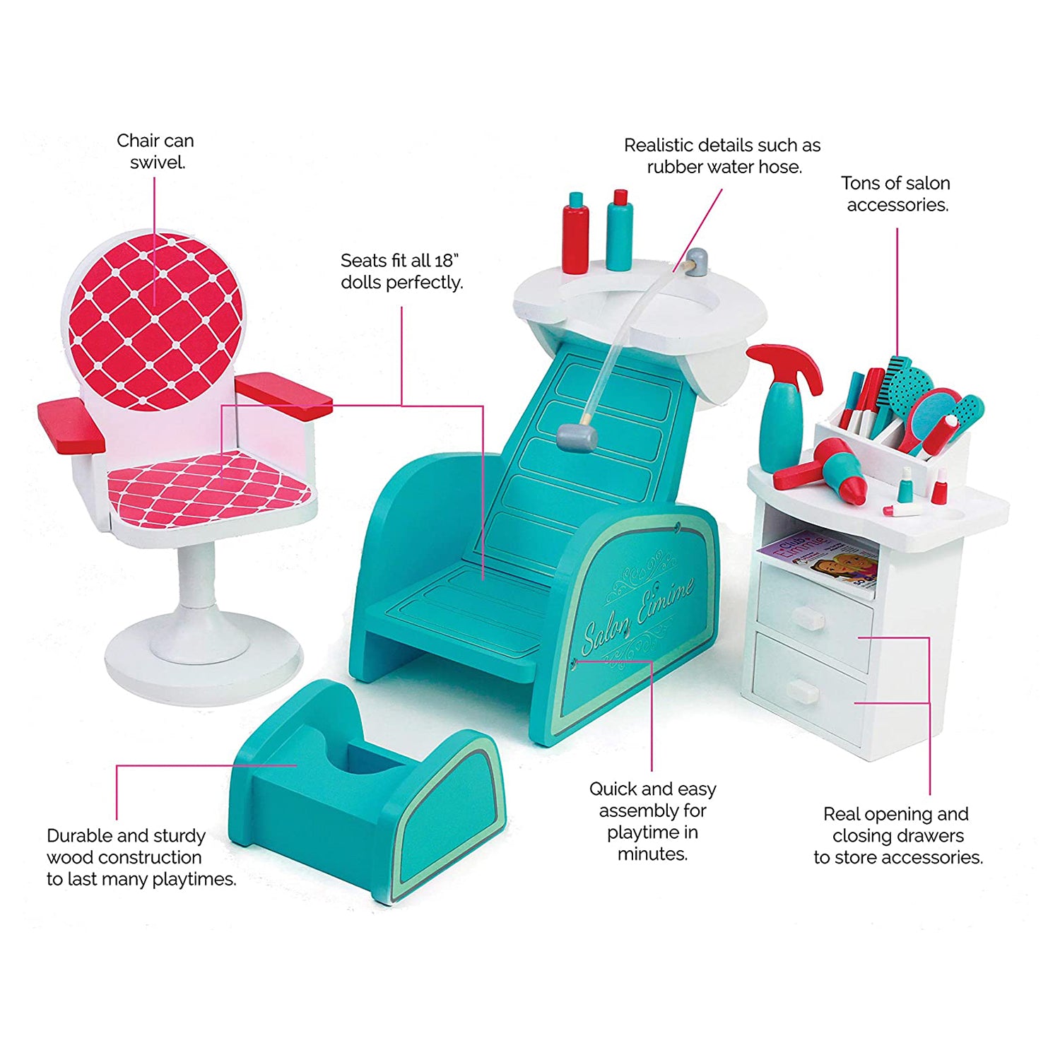 Playtime by Eimmie Wood Nail Salon Spa Playset for 18" Dolls (Open Box) - VMInnovations