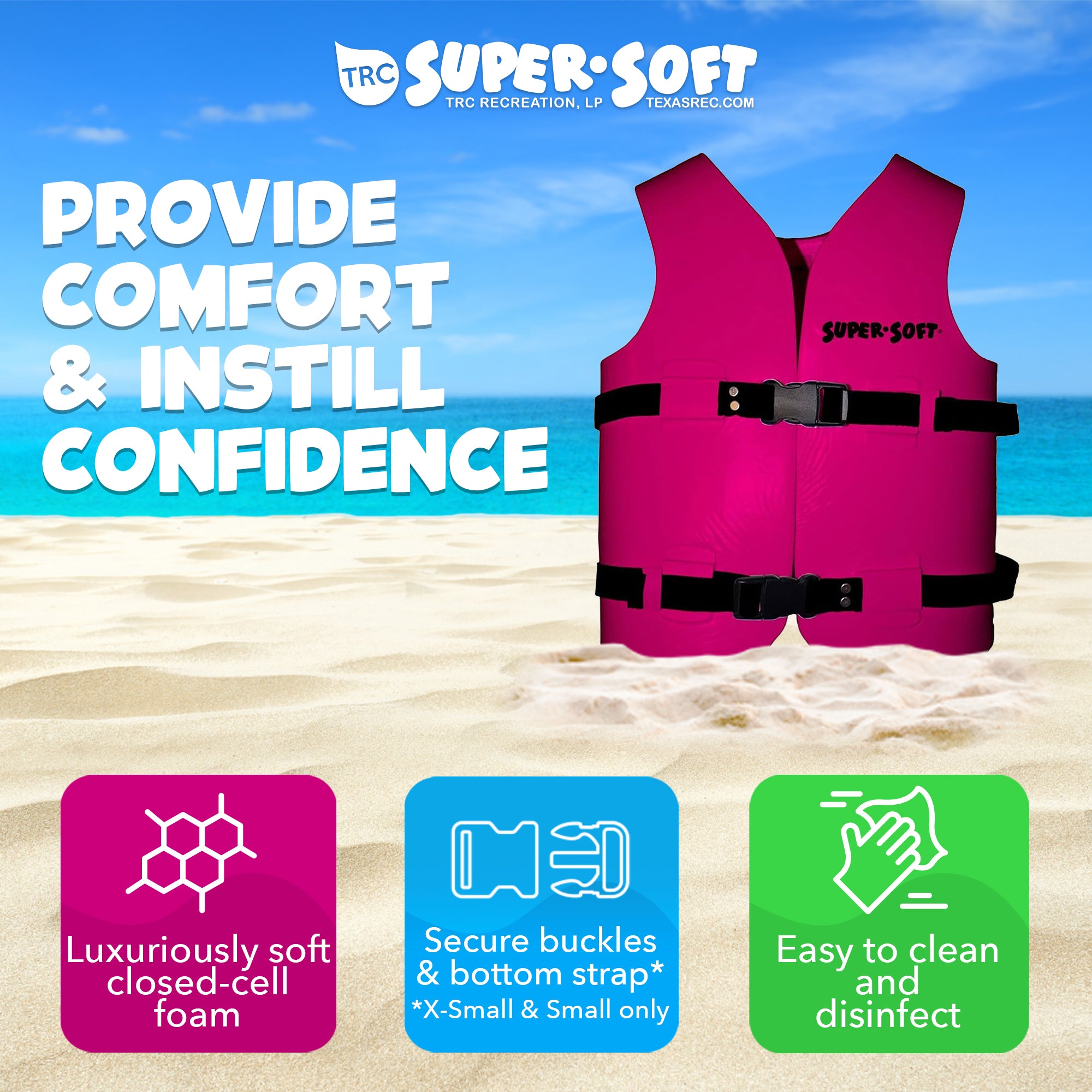 TRC Recreation Super Soft Life Jacket Swim Vest, Medium, Flamingo Pink(Open Box) - VMInnovations