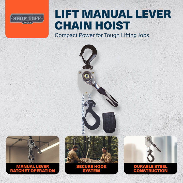 Shop Tuff 1/2 Ton Manual Lever Chain Hoist, 10 Ft Lift Height, Portable, Steel