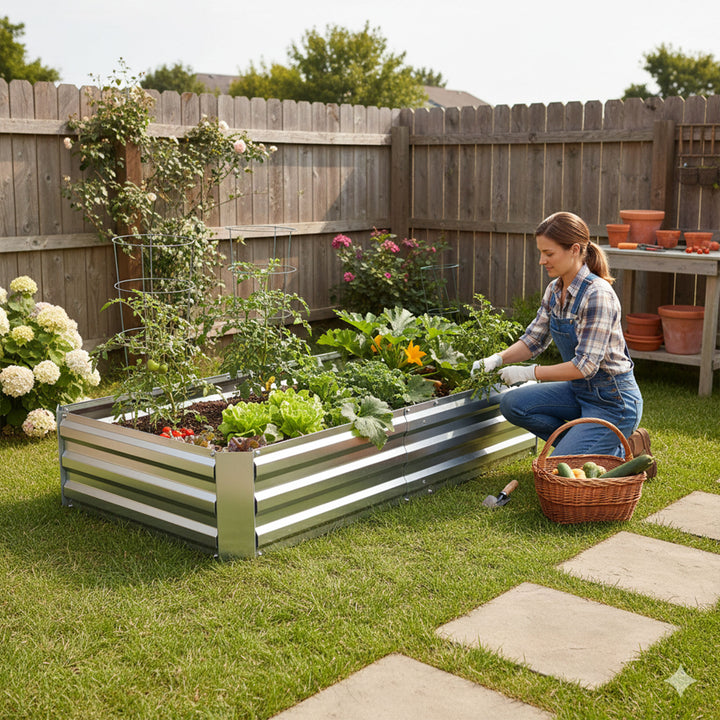 Yard Tuff Galvanized Steel Raised Garden Bed, Modern Outdoor Planter Box, Silver