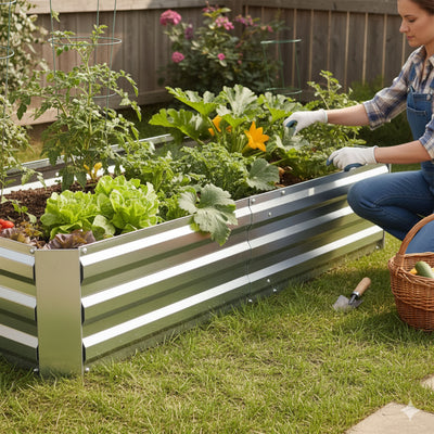 Yard Tuff Galvanized Steel Raised Garden Bed, Modern Outdoor Planter Box, Silver - VMInnovations