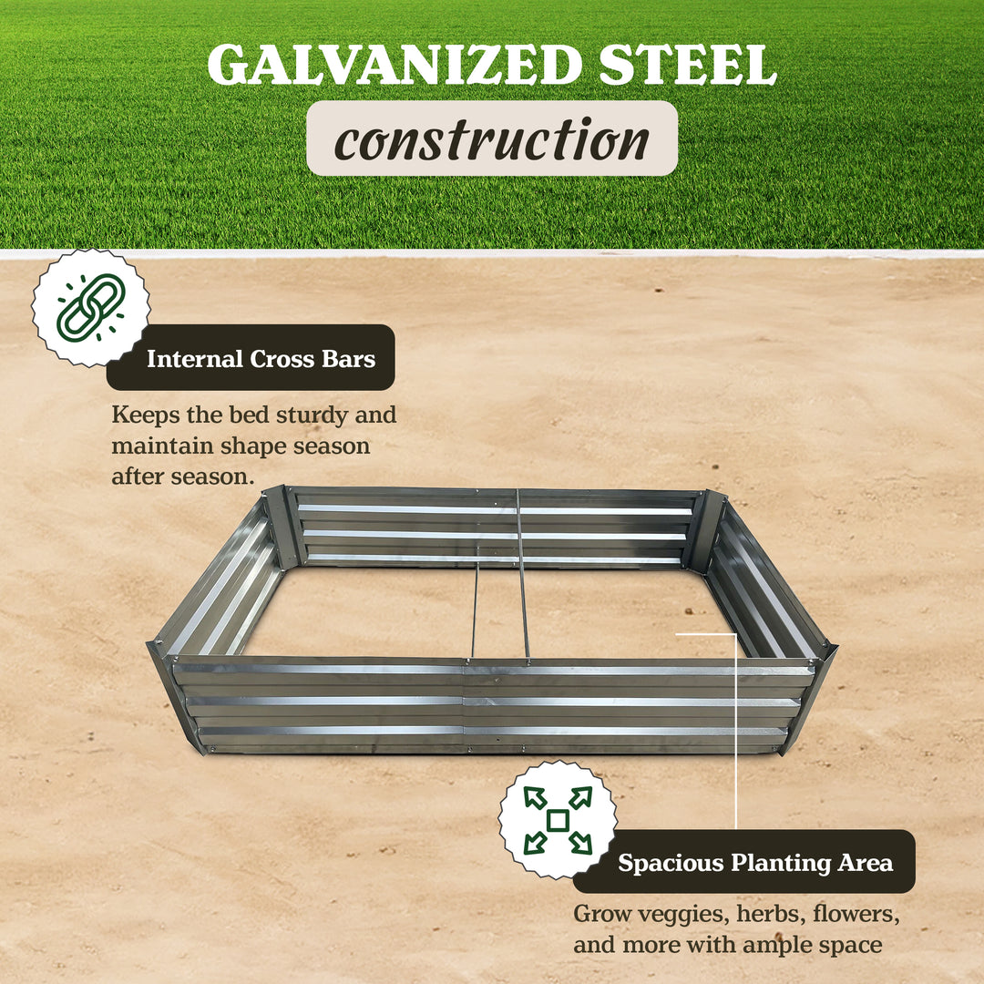 Yard Tuff Galvanized Steel Raised Garden Bed, Modern Outdoor Planter Box, Silver