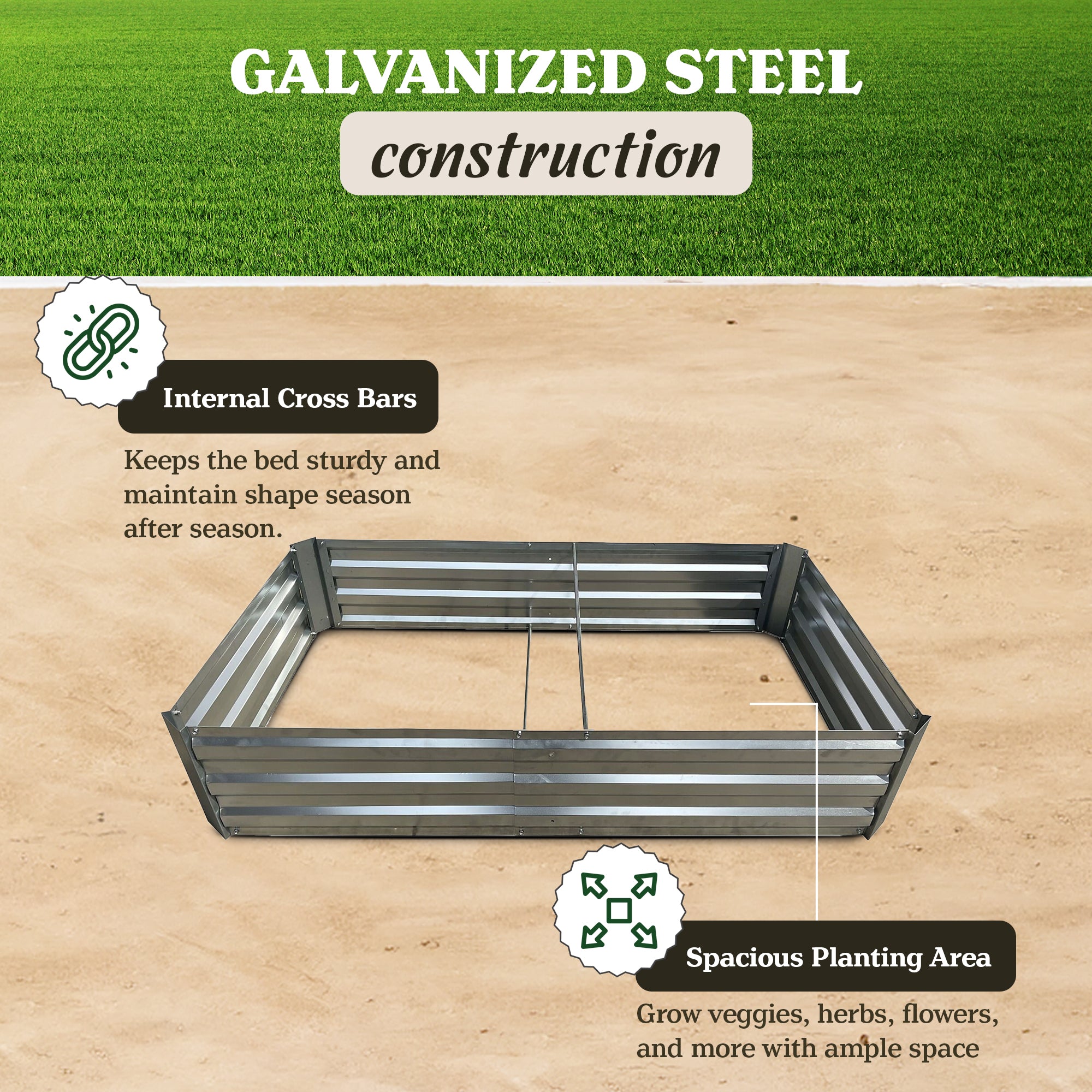 Yard Tuff Galvanized Steel Raised Garden Bed, Modern Outdoor Planter Box, Silver - VMInnovations