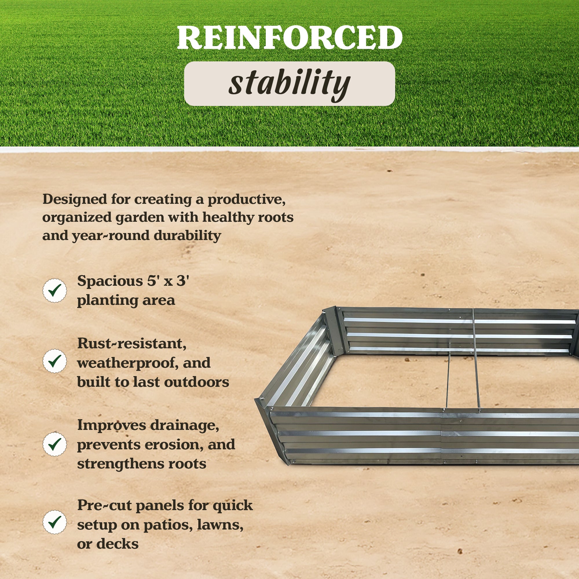 Yard Tuff Galvanized Steel Raised Garden Bed, Modern Outdoor Planter Box, Silver - VMInnovations