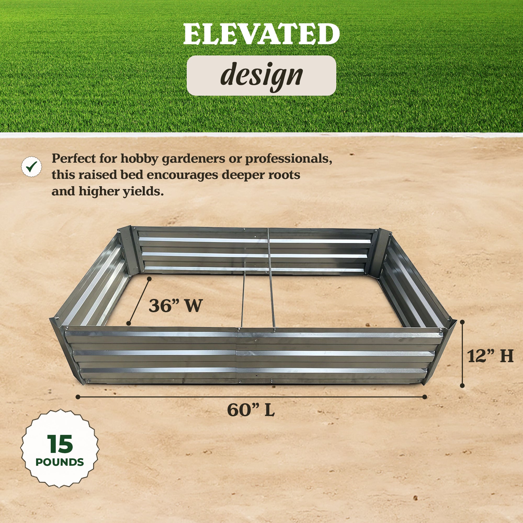 Yard Tuff Galvanized Steel Raised Garden Bed, Modern Outdoor Planter Box, Silver - VMInnovations