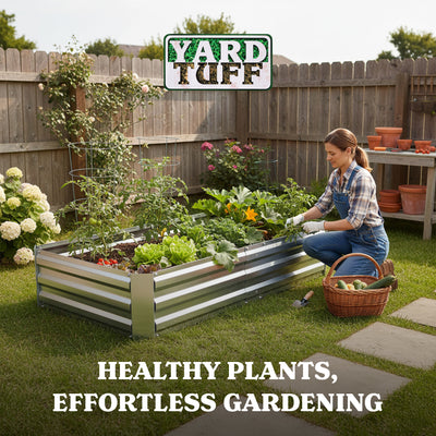 Yard Tuff Galvanized Steel Raised Garden Bed, Modern Outdoor Planter Box, Silver - VMInnovations