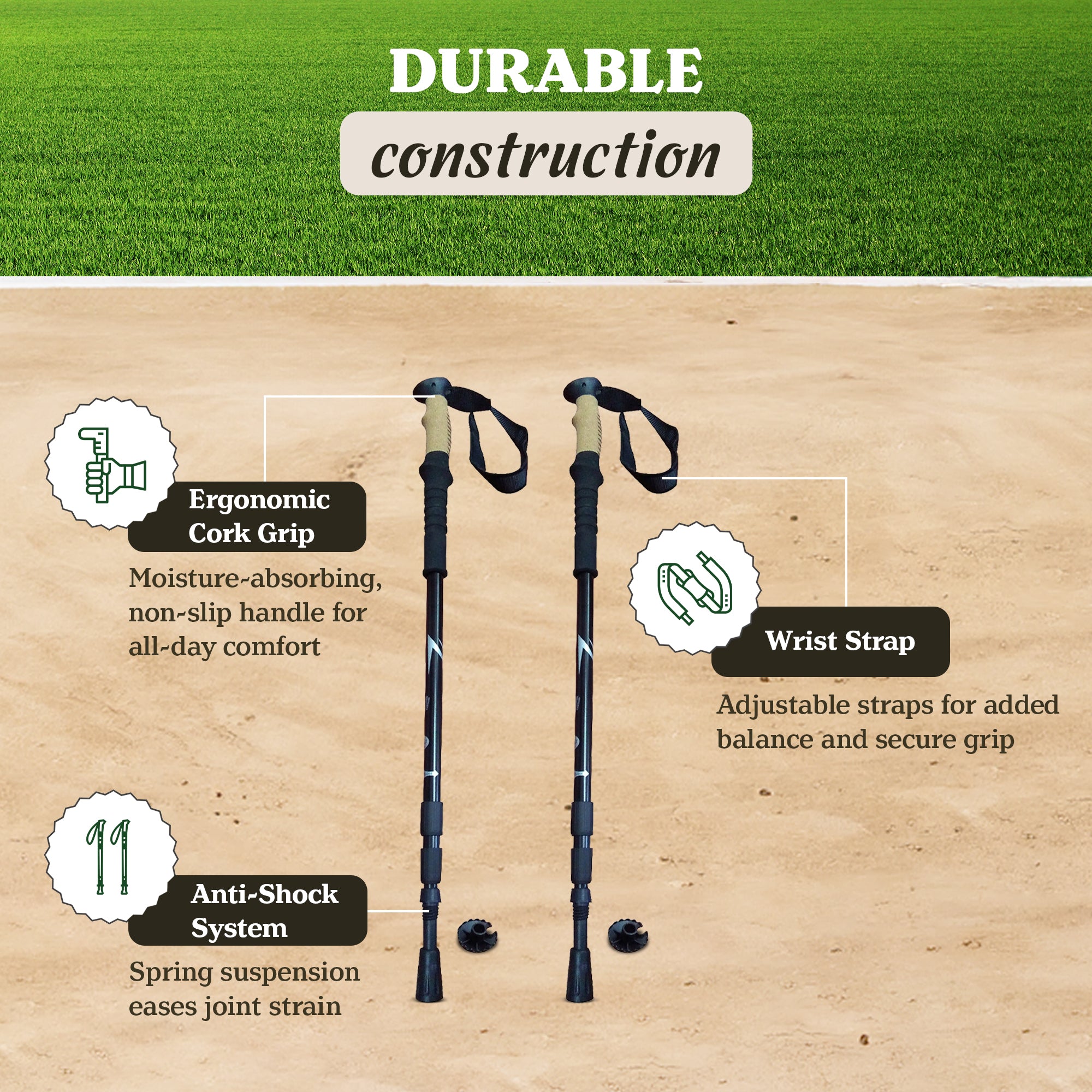 Yard Tuff Adjustable Hiking Poles, Lightweight Aluminum Walking Sticks(Open Box)