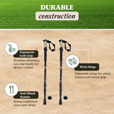 Yard Tuff Adjustable Hiking Poles, Lightweight Aluminum Walking Sticks(Open Box)
