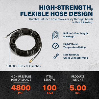 Shop Tuff Heavy-Duty Clog Buster Drain Cleaner, 100 Ft Sewer Jet Hose, 4800 PSI - VMInnovations