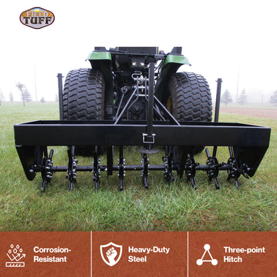 Field Tuff 48" 3-Point Plug Aerator, Heavy-Duty Steel, Cat 0 & 1 Tractors, Black