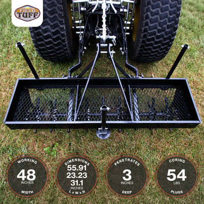 Field Tuff 48" 3-Point Plug Aerator, Heavy-Duty Steel, Cat 0 & 1 Tractors, Black