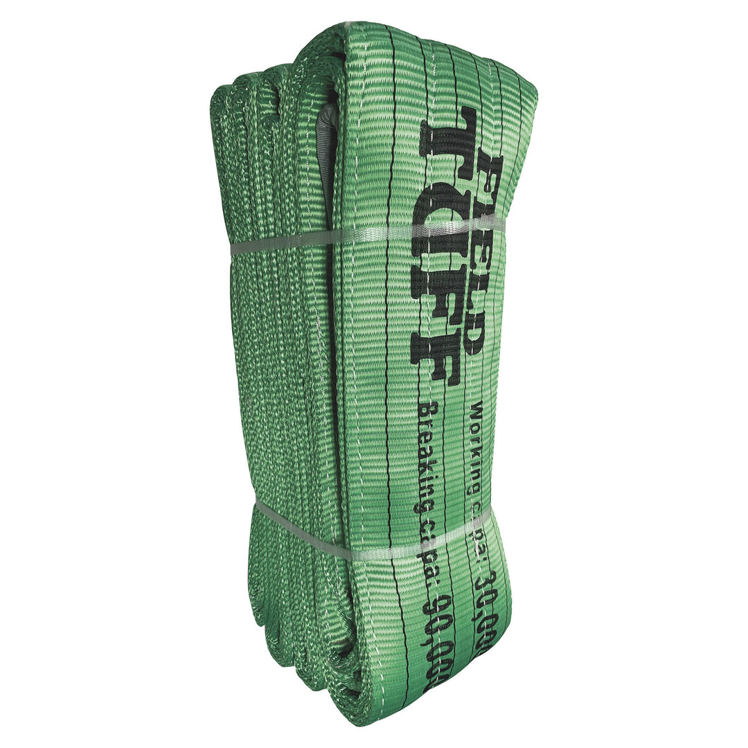 Field Tuff Heavy-Duty Tow Strap with Reinforced Loops, 7" Wide x 30' Long, Green