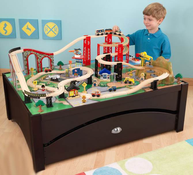 KidKraft New Metropolis Wooden Play Train Table & Set - Open Box