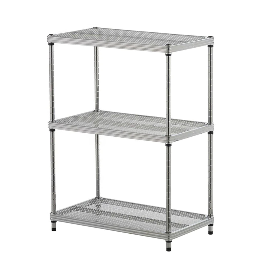 Design Ideas MeshWorks 3 Tier Full-Size Metal Storage Shelving Unit Rack, Silver